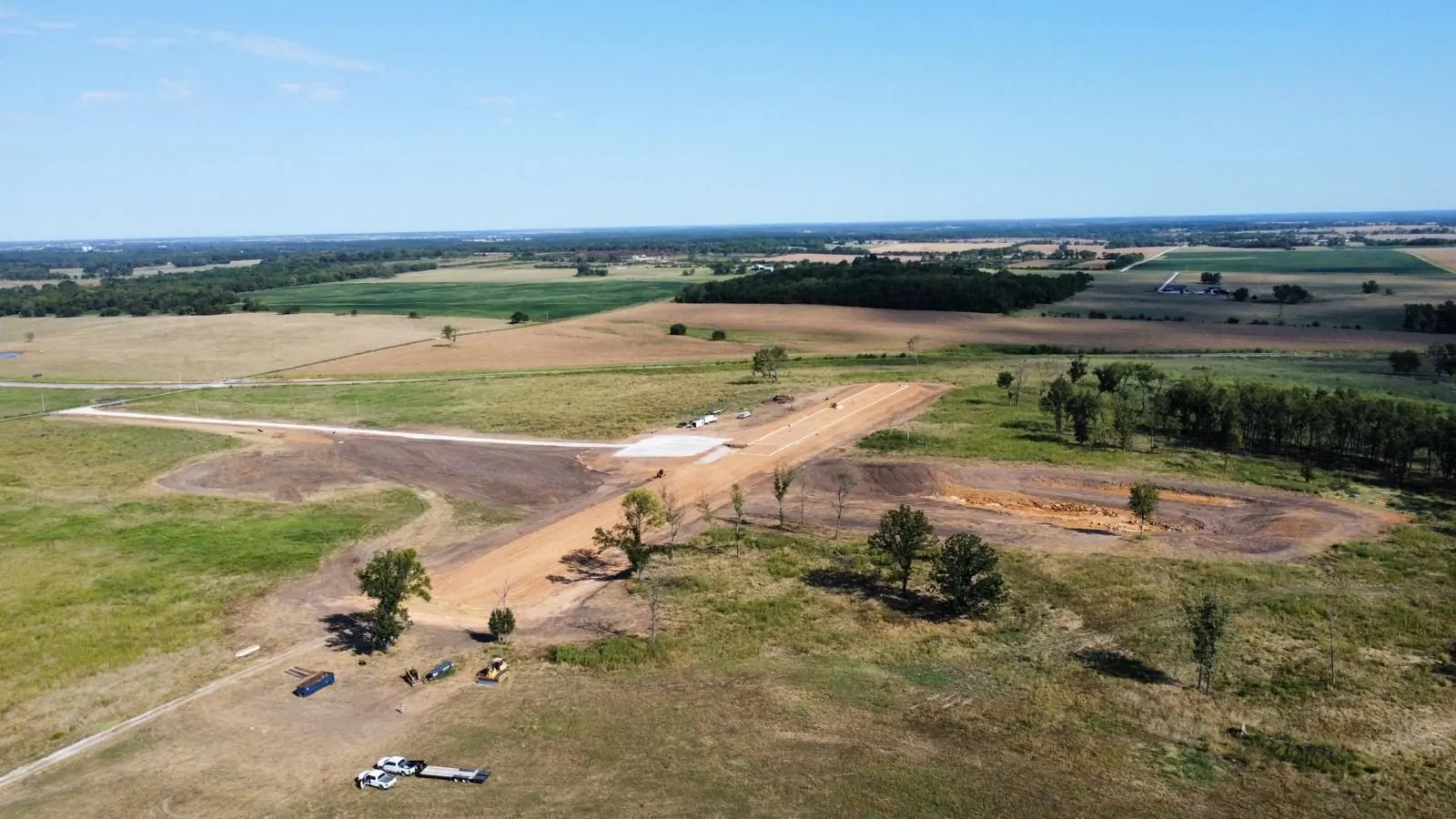 Aerial view of new road and site preparation